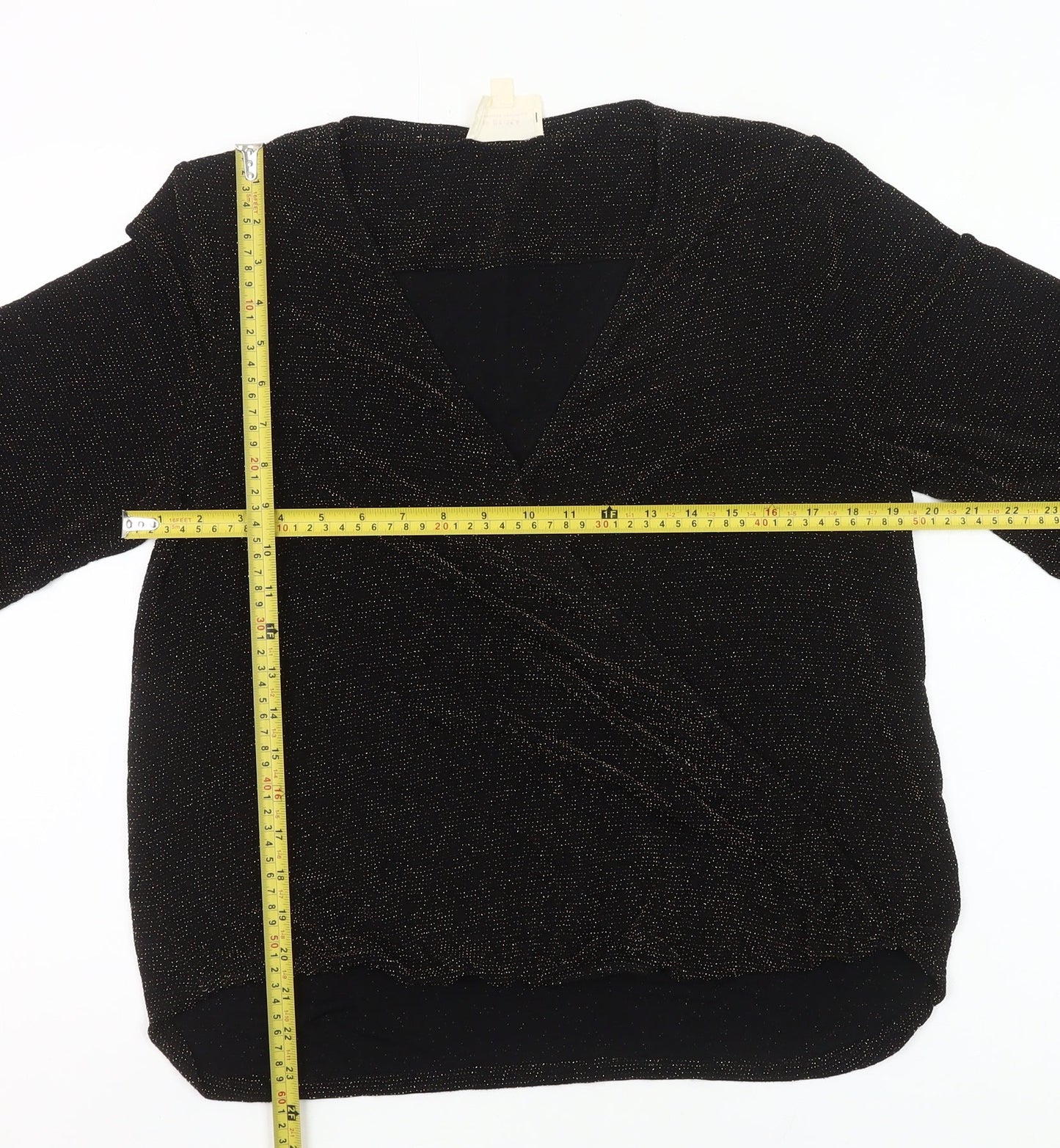 If By Sea Womens Black Glitter Wrap Blouse XL Long Sleeve Party Top