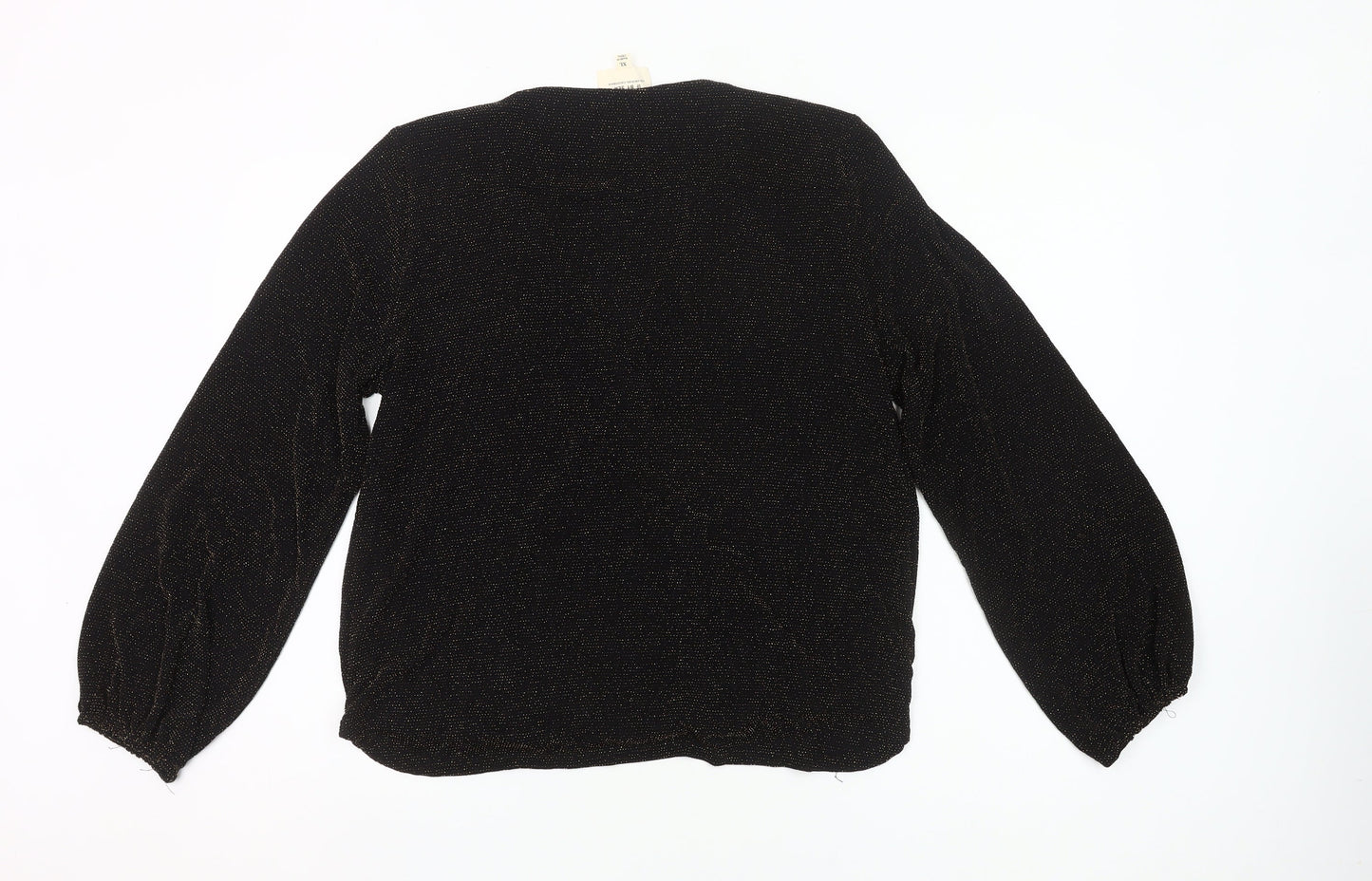 If By Sea Womens Black Glitter Wrap Blouse XL Long Sleeve Party Top