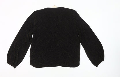 If By Sea Womens Black Glitter Wrap Blouse XL Long Sleeve Party Top