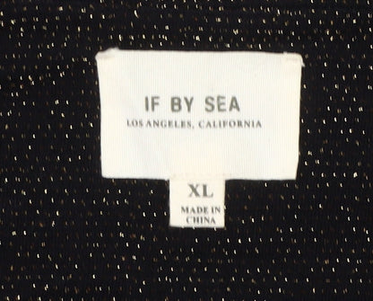 If By Sea Womens Black Glitter Wrap Blouse XL Long Sleeve Party Top