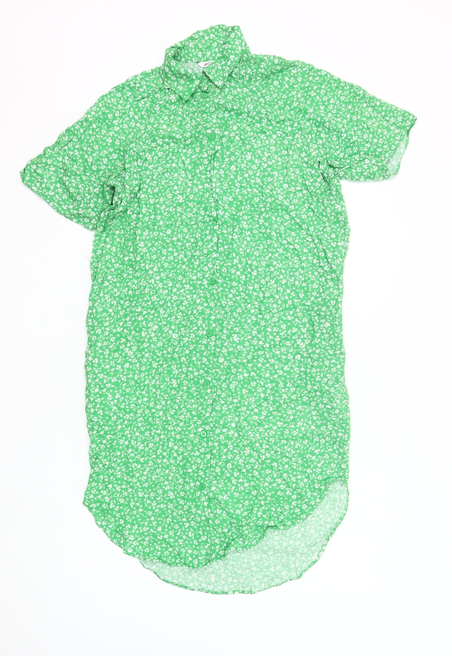 Monki Women Green Floral Shirt Dress S Short Sleeve Collared
