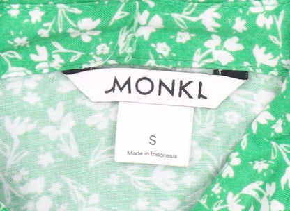 Monki Women Green Floral Shirt Dress S Short Sleeve Collared