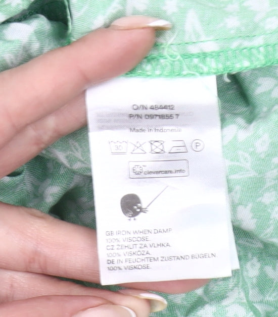 Monki Women Green Floral Shirt Dress S Short Sleeve Collared