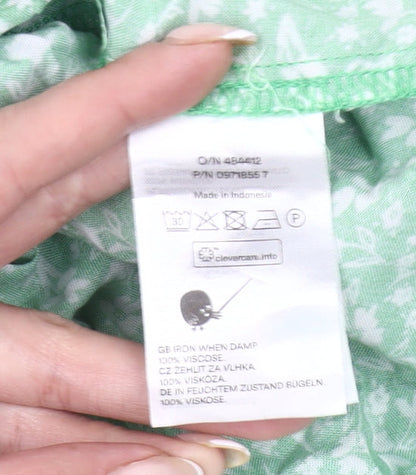 Monki Women Green Floral Shirt Dress S Short Sleeve Collared