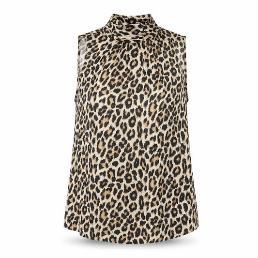 F&F Womens Leopard Print Blouse UK 10 Sleeveless High Neck Polyester