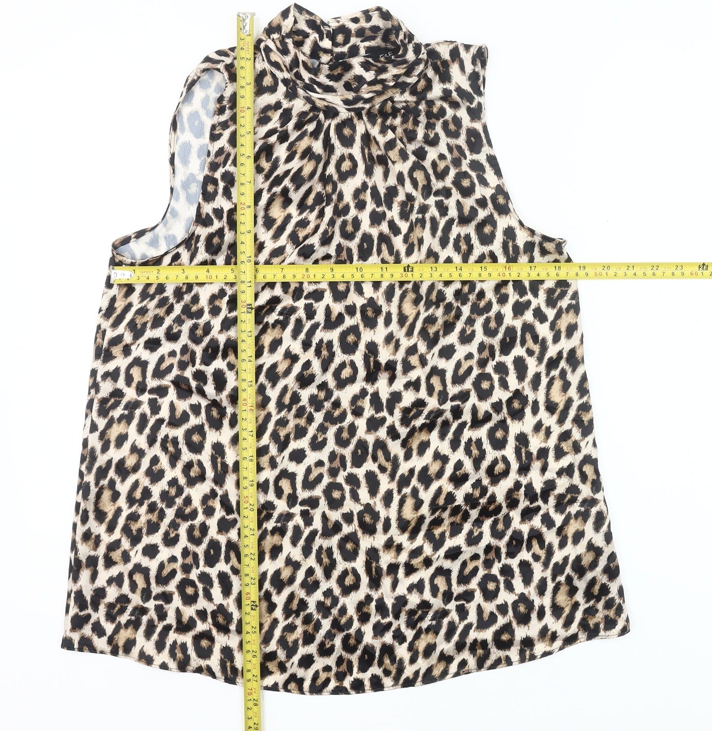 F&F Womens Leopard Print Blouse UK 10 Sleeveless High Neck Polyester