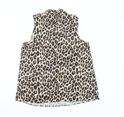 F&F Womens Leopard Print Blouse UK 10 Sleeveless High Neck Polyester