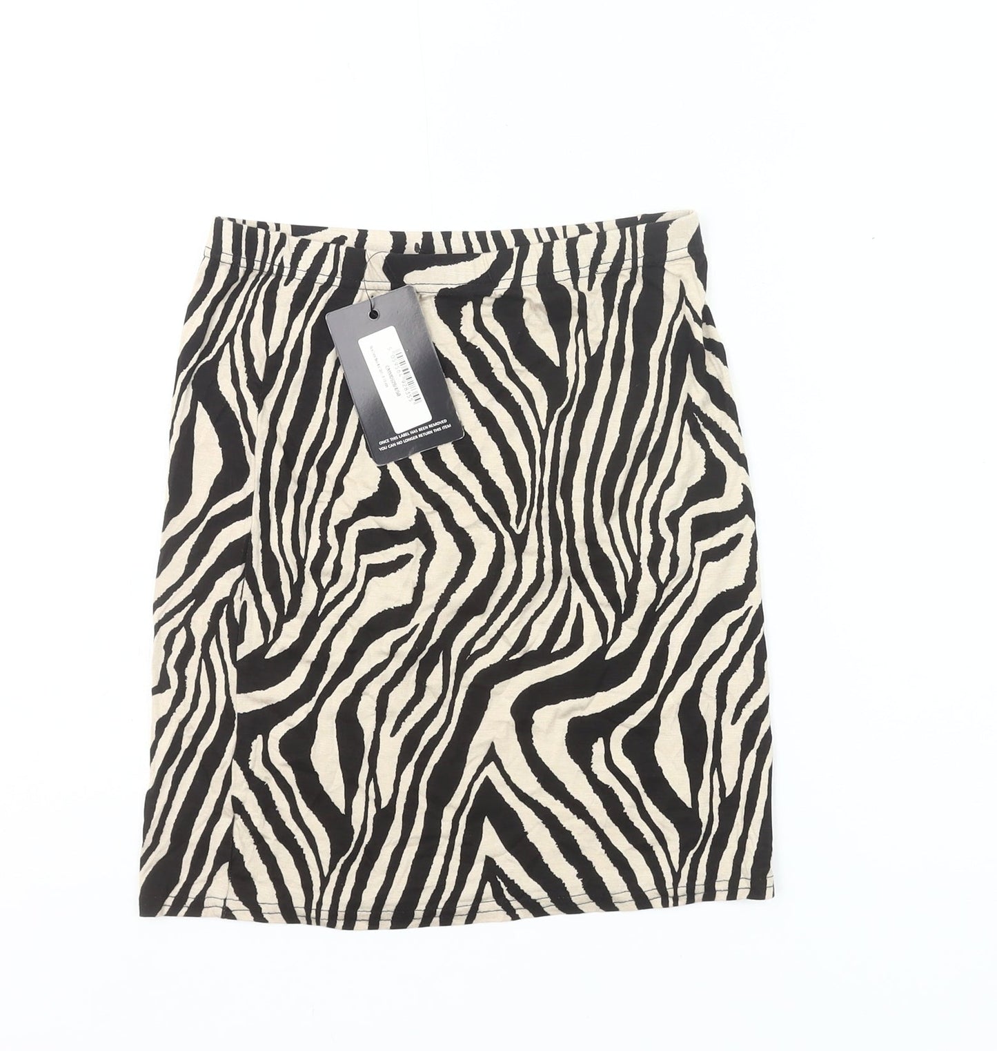 PrettyLittleThing Women’s Black Beige Animal Print Pencil Skirt UK 10