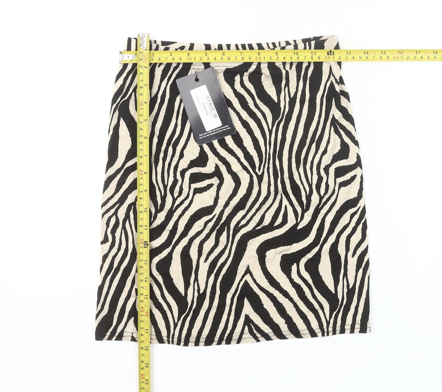 PrettyLittleThing Women’s Black Beige Animal Print Pencil Skirt UK 10