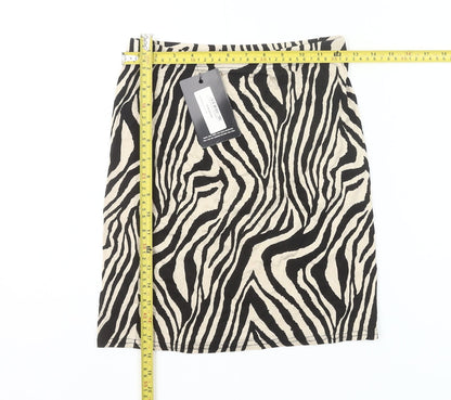 PrettyLittleThing Women’s Black Beige Animal Print Pencil Skirt UK 10