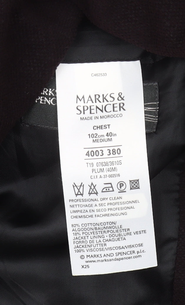 Marks and Spencer Men’s Plum Blazer Jacket 40 Chest Medium Wool Blend