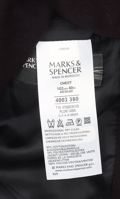 Marks and Spencer Men’s Plum Blazer Jacket 40 Chest Medium Wool Blend