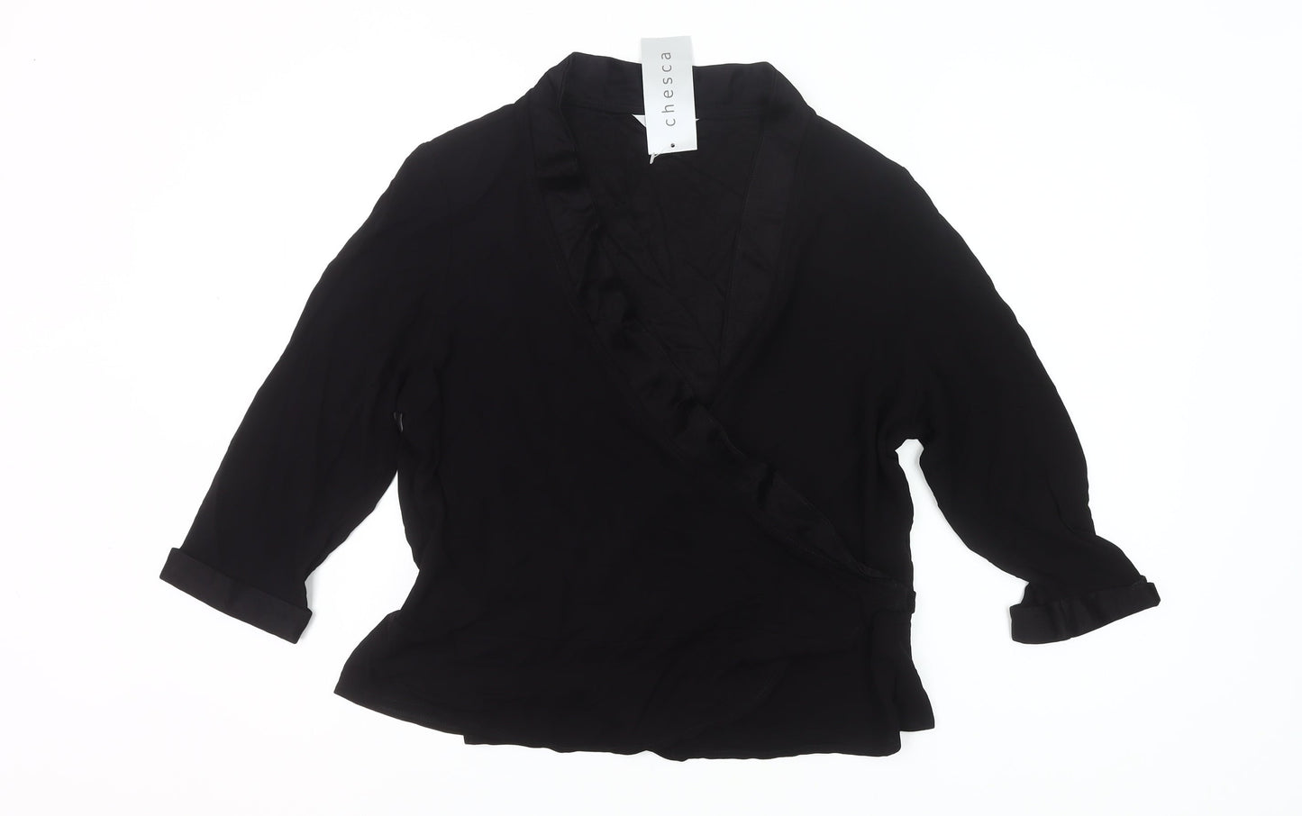 Chesca Women’s Black Wrap Blouse Size 16 3/4 Sleeve Viscose
