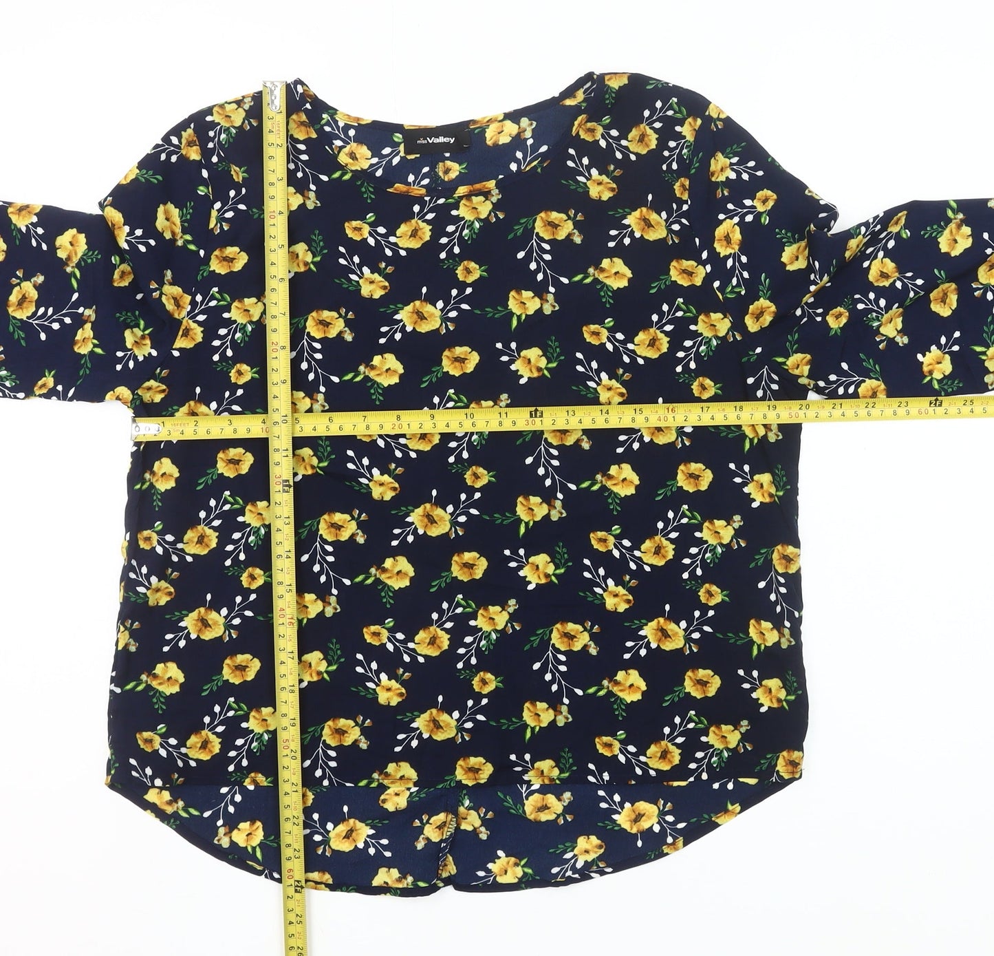 Miss Valley Women’s Blue Floral Blouse Size 12 Long Sleeve Tunic