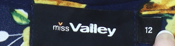 Miss Valley Women’s Blue Floral Blouse Size 12 Long Sleeve Tunic