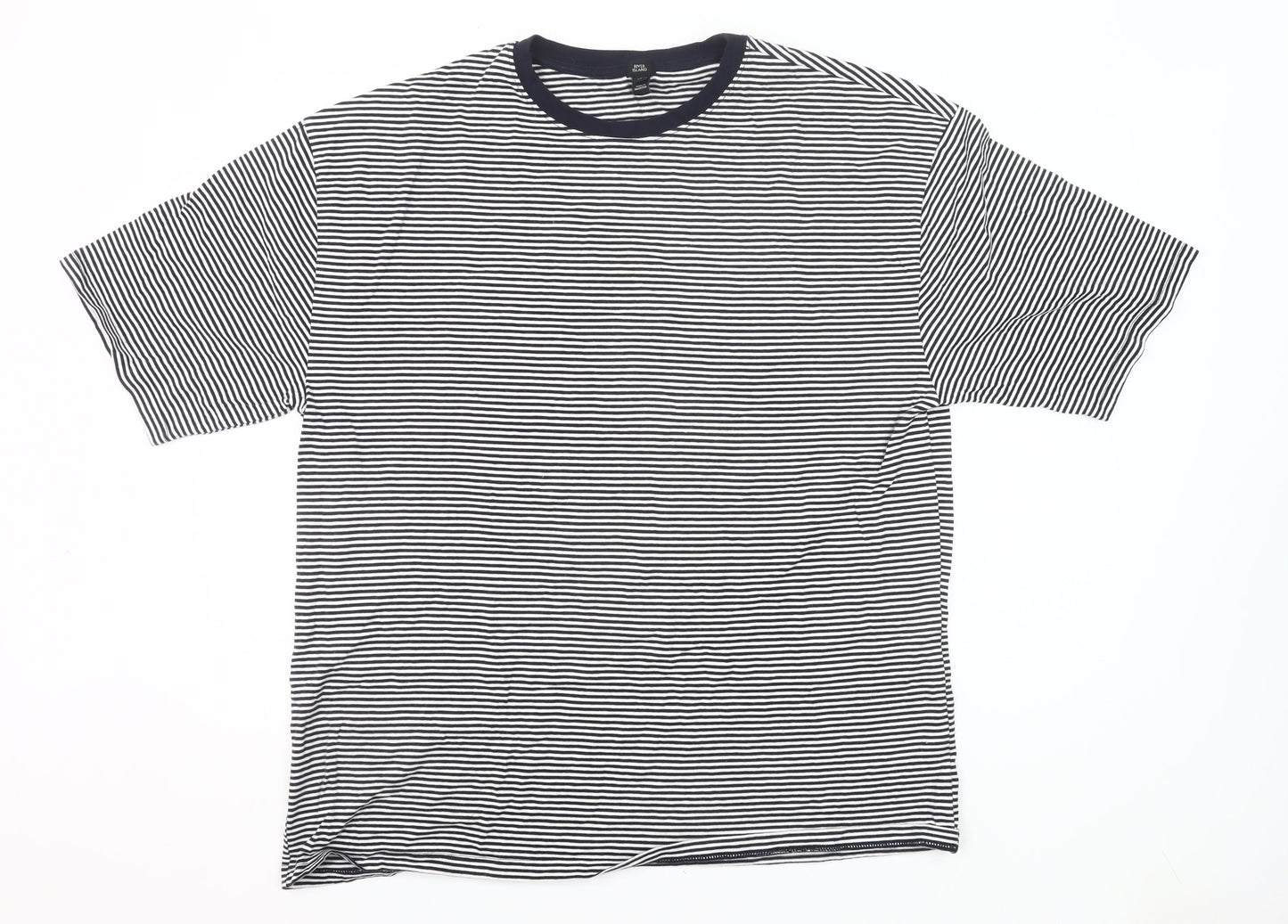 River Island Womens Black White Stripe Ringer T-Shirt UK 14 Cotton