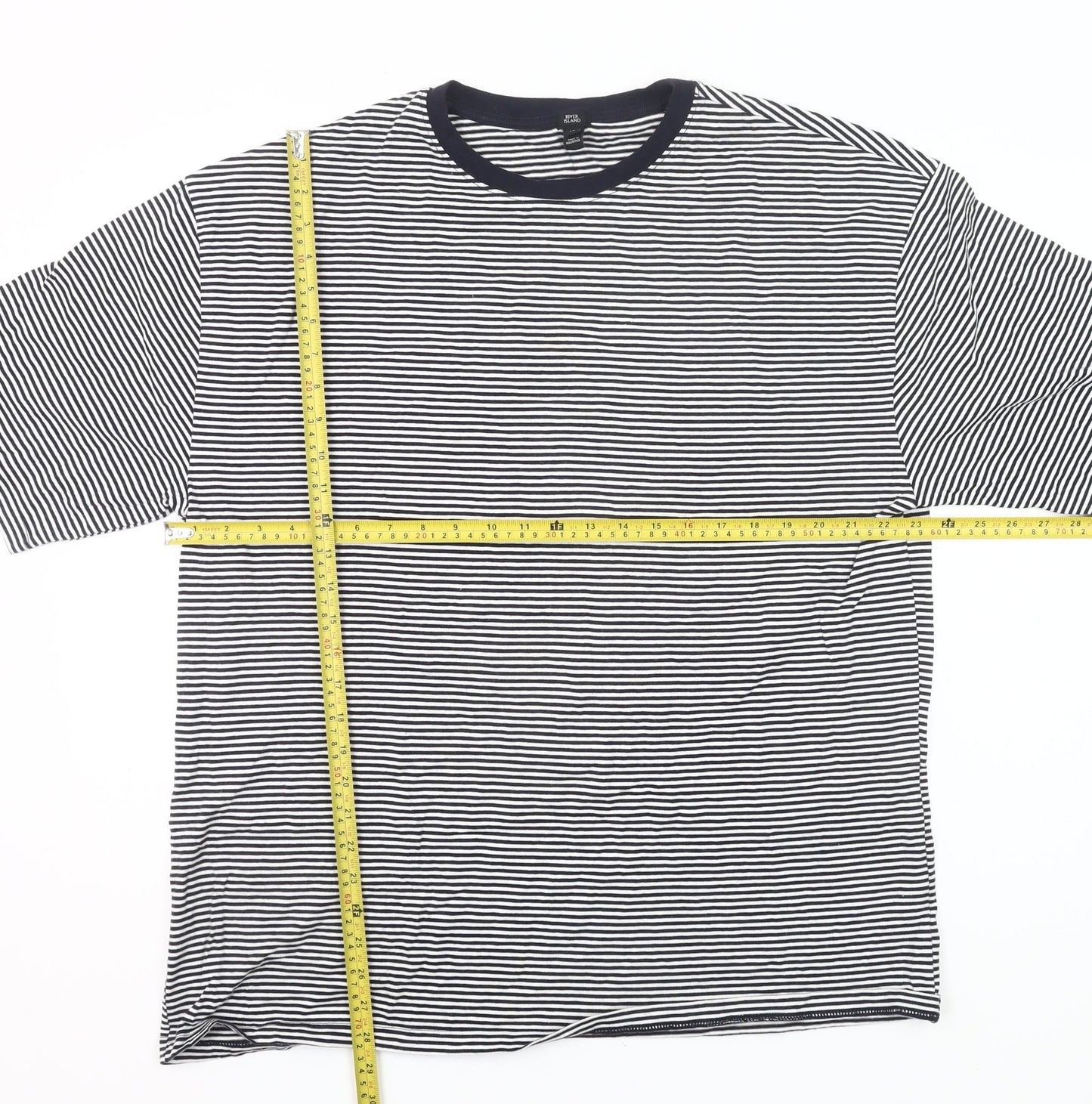 River Island Womens Black White Stripe Ringer T-Shirt UK 14 Cotton
