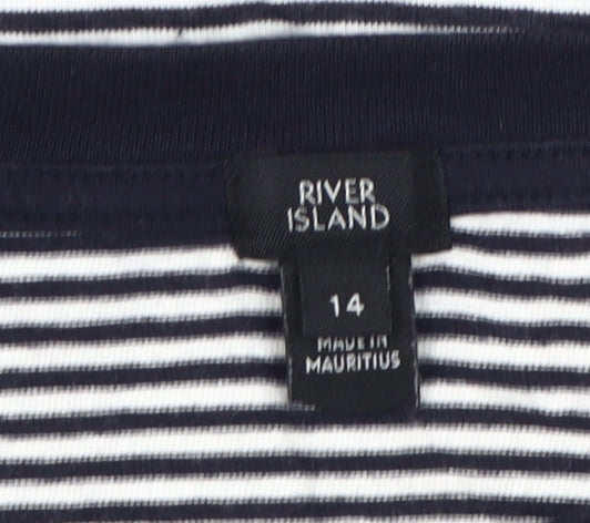 River Island Womens Black White Stripe Ringer T-Shirt UK 14 Cotton