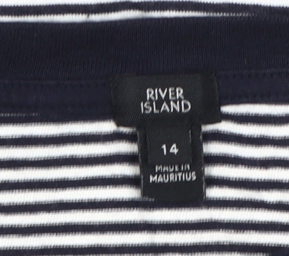 River Island Womens Black White Stripe Ringer T-Shirt UK 14 Cotton