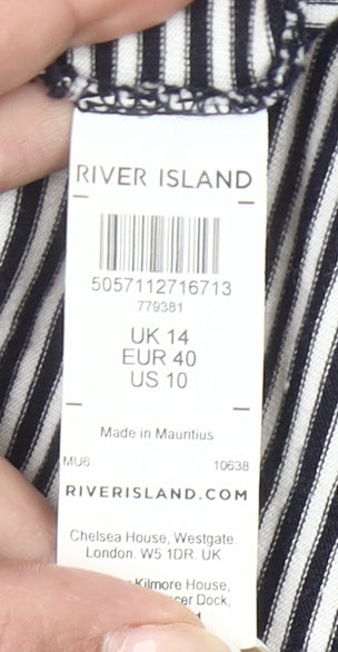 River Island Womens Black White Stripe Ringer T-Shirt UK 14 Cotton