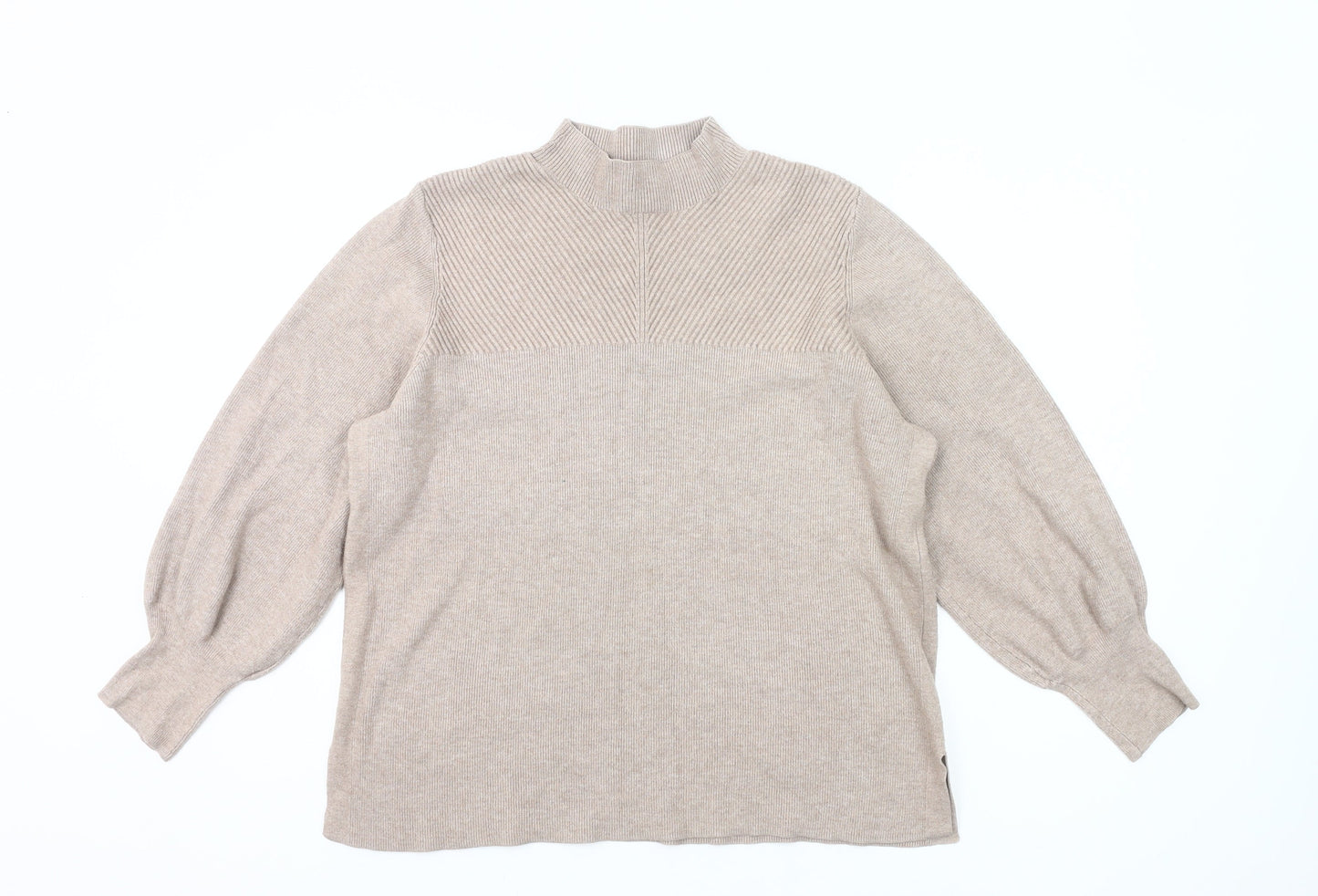 Marks and Spencer Womens Beige XL Mock Neck Knit Jumper