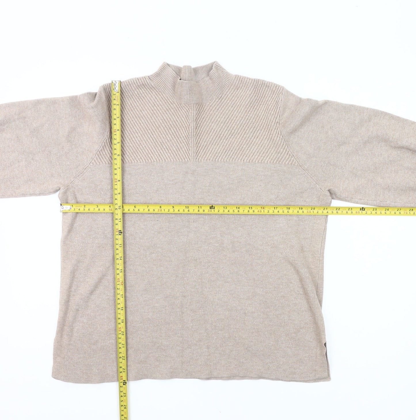 Marks and Spencer Womens Beige XL Mock Neck Knit Jumper
