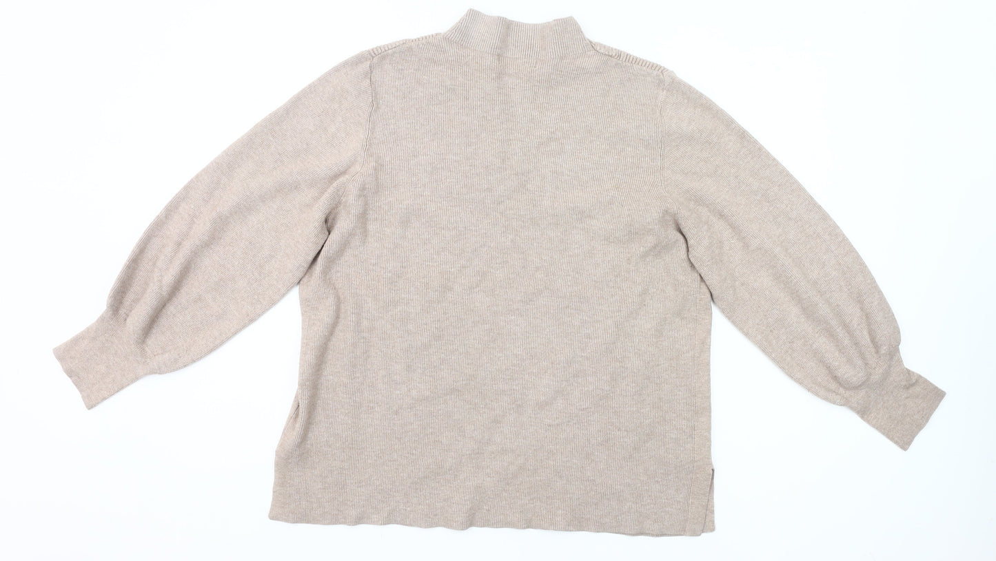 Marks and Spencer Womens Beige XL Mock Neck Knit Jumper