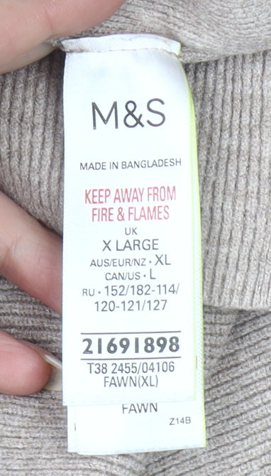 Marks and Spencer Womens Beige XL Mock Neck Knit Jumper