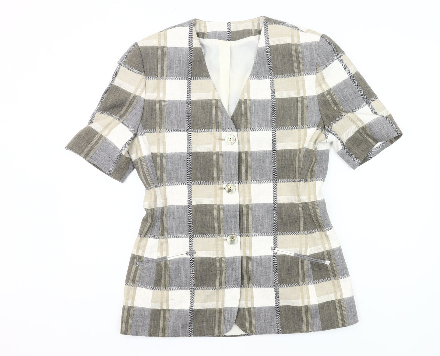 Marks and Spencer Women’s Grey Check Suit Jacket UK 12 Short Sleeve