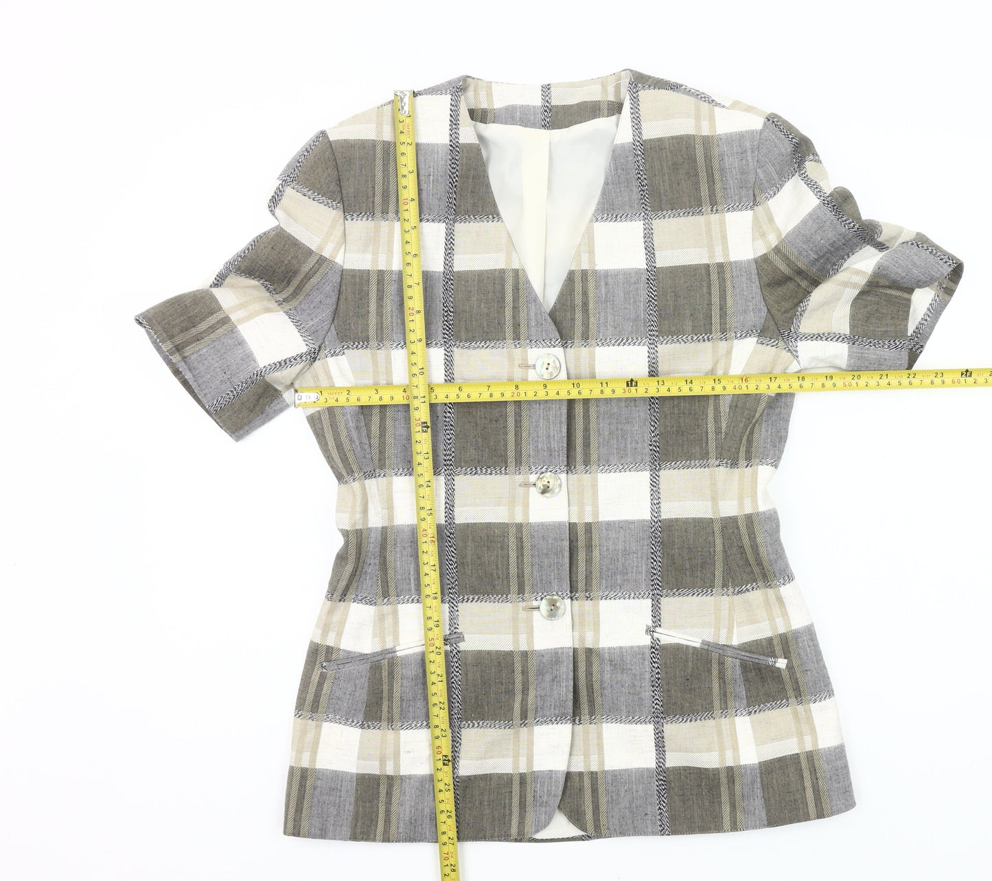 Marks and Spencer Women’s Grey Check Suit Jacket UK 12 Short Sleeve