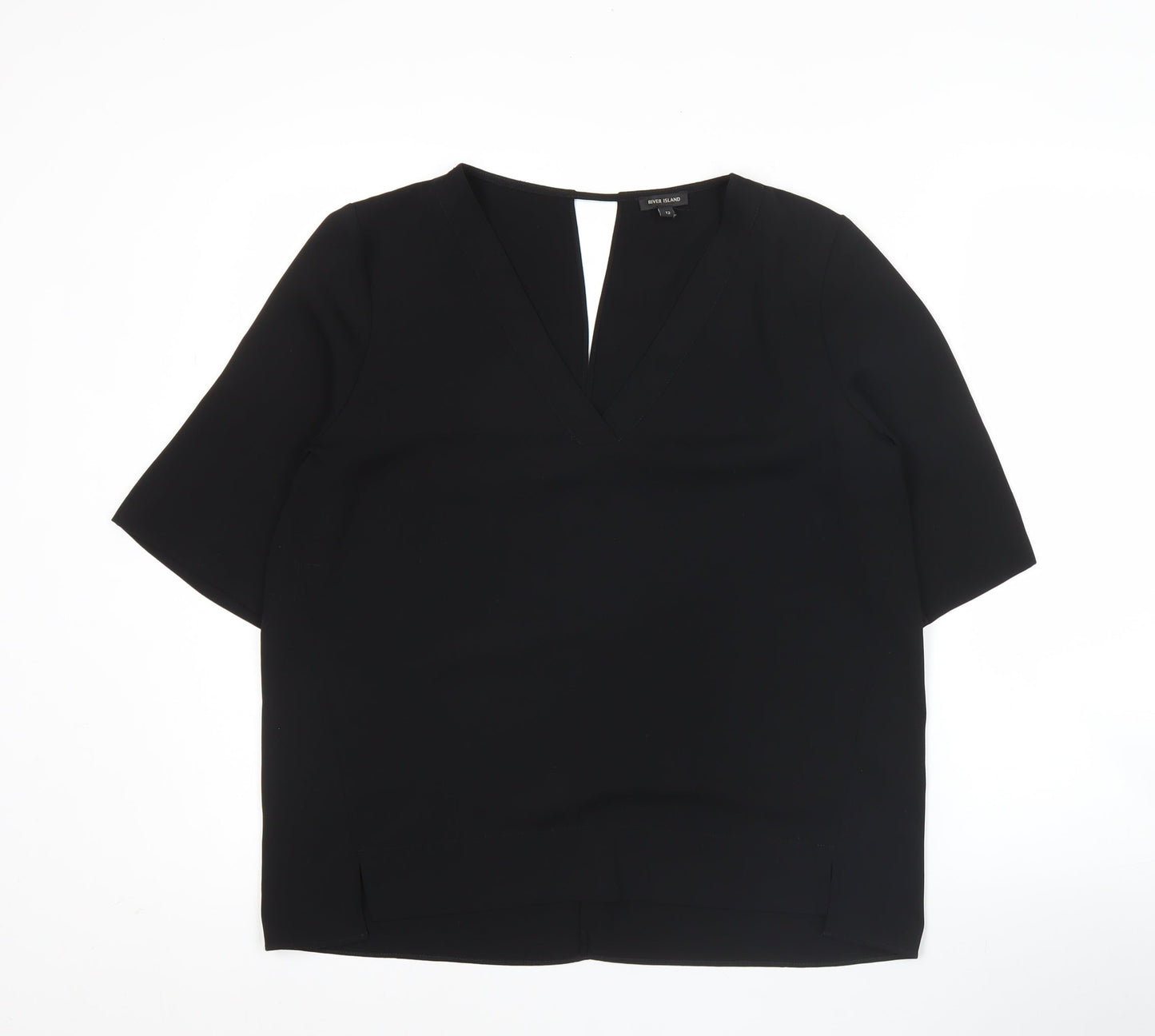 River Island Womens Black Blouse Size 12 V-Neck Short Sleeve Top