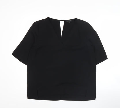 River Island Womens Black Blouse Size 12 V-Neck Short Sleeve Top