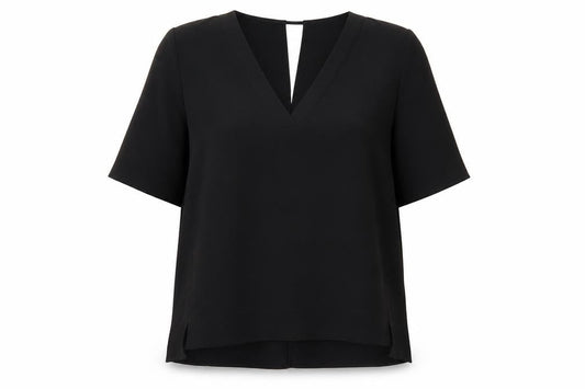 River Island Womens Black Blouse Size 12 V-Neck Short Sleeve Top
