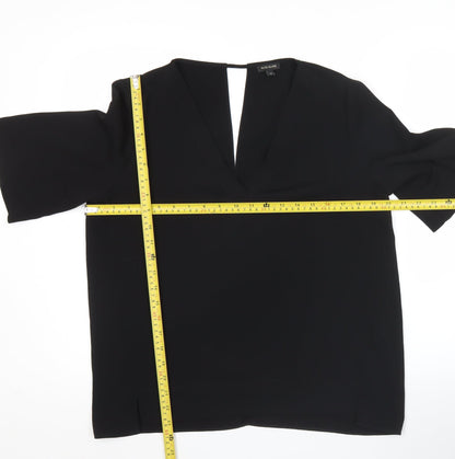 River Island Womens Black Blouse Size 12 V-Neck Short Sleeve Top