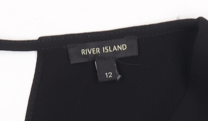River Island Womens Black Blouse Size 12 V-Neck Short Sleeve Top