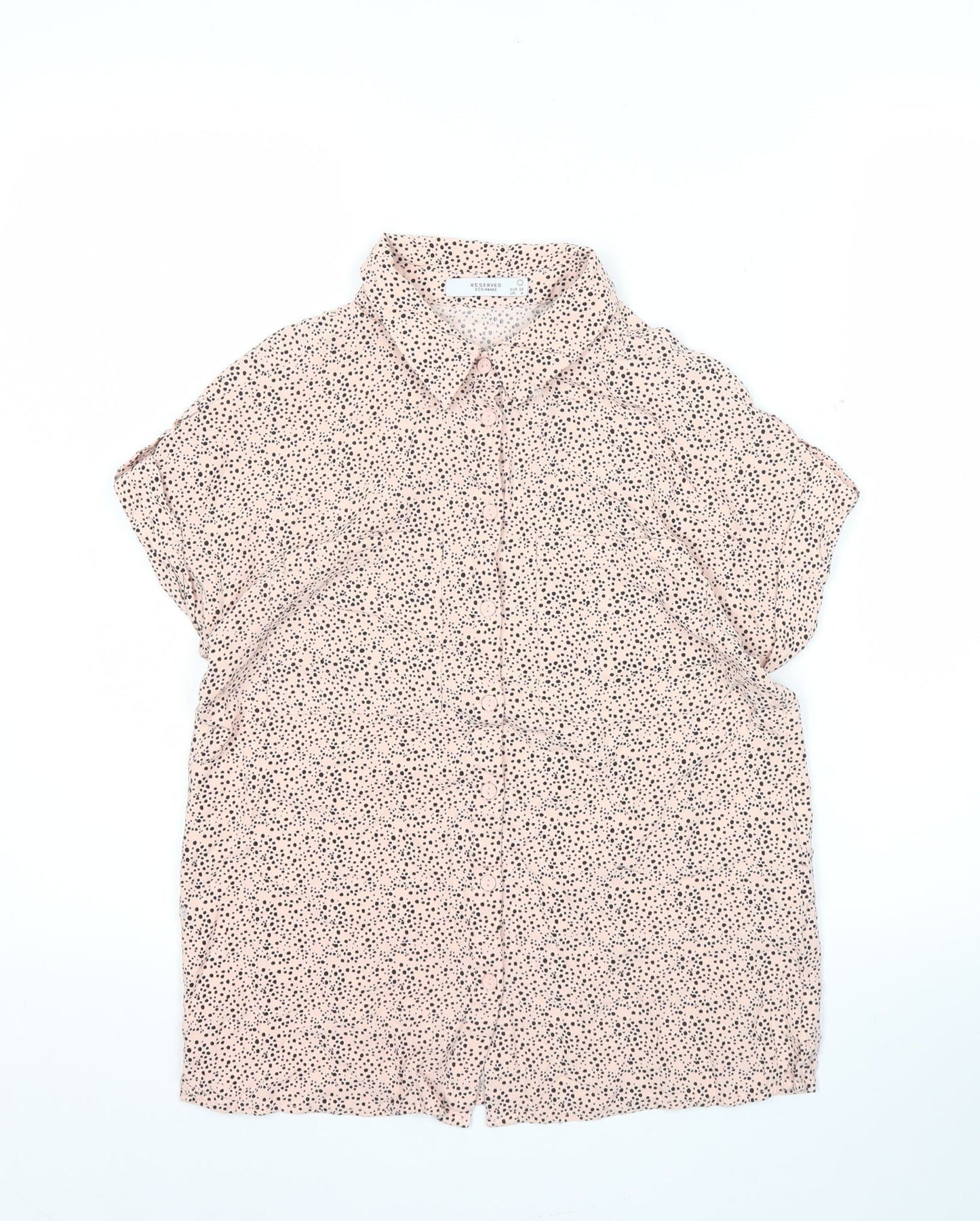 Reserved Womens Pink Polka Dot Button-Up Shirt UK 6 Short Sleeve