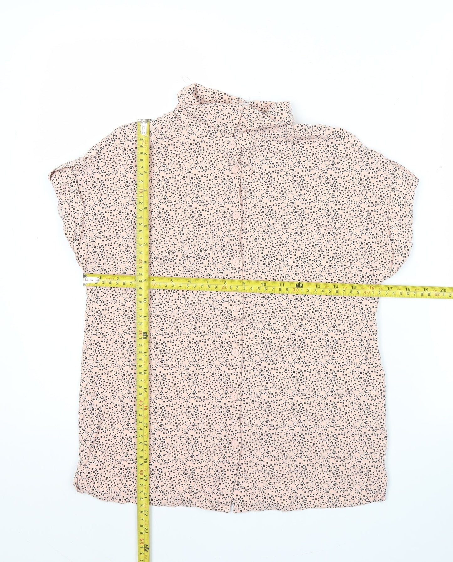 Reserved Womens Pink Polka Dot Button-Up Shirt UK 6 Short Sleeve