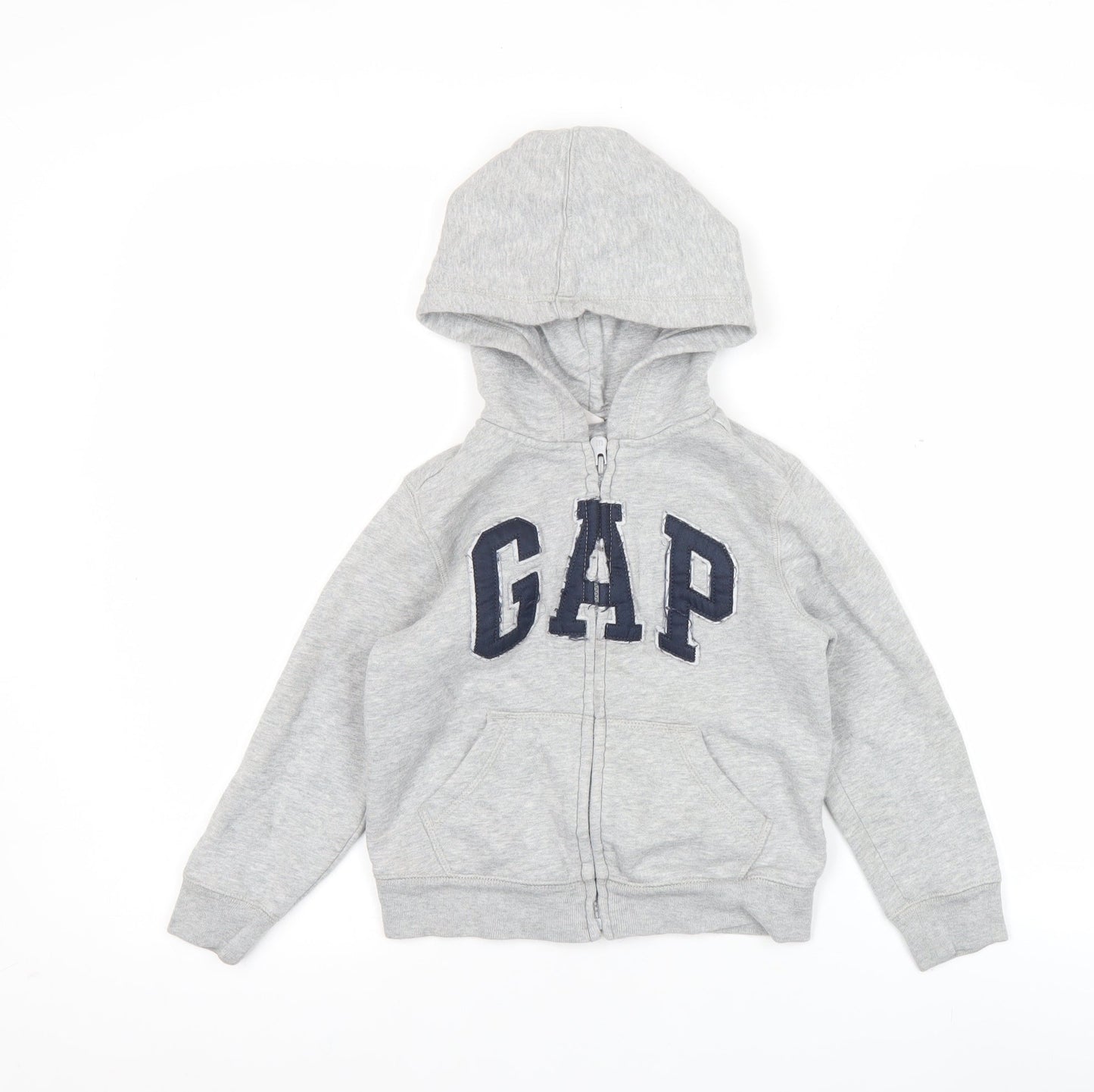GAP Boys Grey Full Zip Hoodie 5 Years Cotton Blend Logo Casual