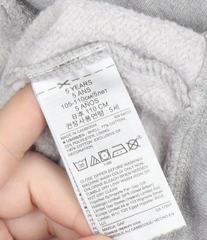 GAP Boys Grey Full Zip Hoodie 5 Years Cotton Blend Logo Casual