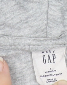 GAP Boys Grey Full Zip Hoodie 5 Years Cotton Blend Logo Casual