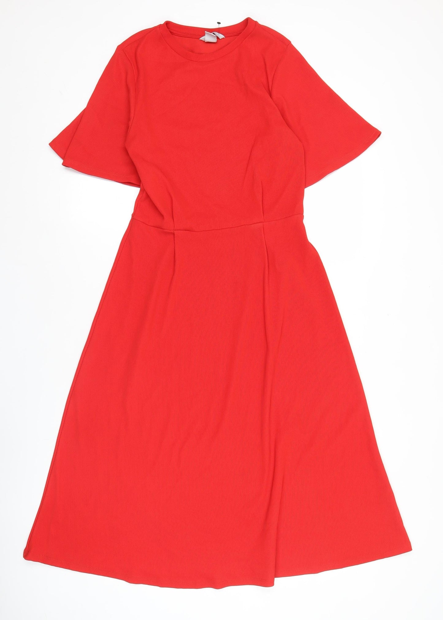 H&M Women’s Red Fit & Flare Dress Size 8 Short Sleeve Knee Length