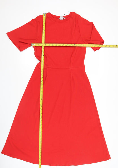 H&M Women’s Red Fit & Flare Dress Size 8 Short Sleeve Knee Length