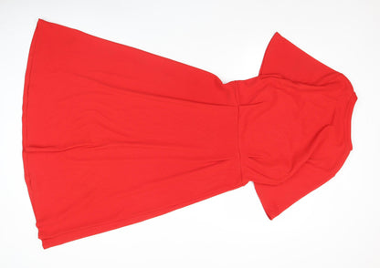 H&M Women’s Red Fit & Flare Dress Size 8 Short Sleeve Knee Length