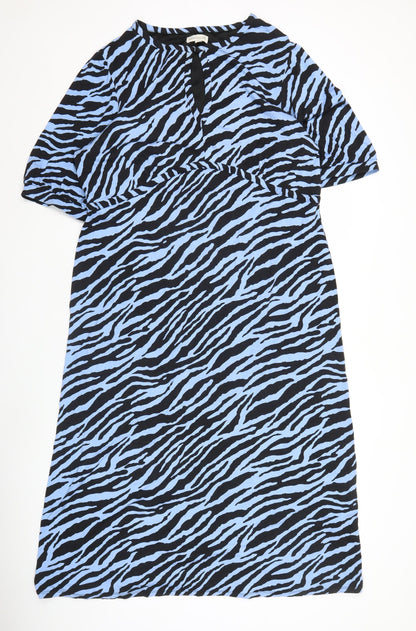 Noosnow Womens Blue Black Animal Print Midi Shift Dress XL