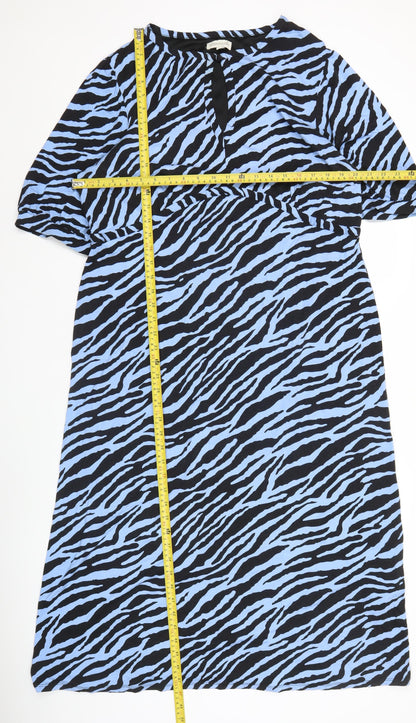 Noosnow Womens Blue Black Animal Print Midi Shift Dress XL