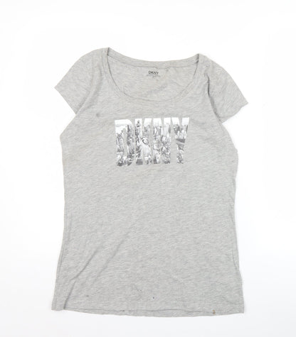 DKNY Womens Grey XS Slim Fit Scoop Neck Logo T-Shirt