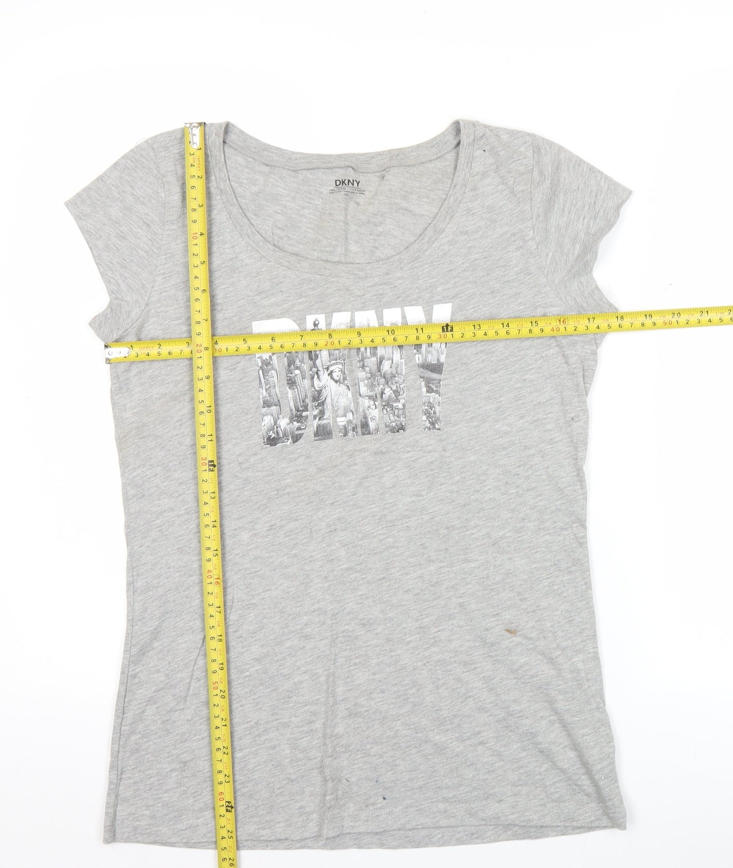 DKNY Womens Grey XS Slim Fit Scoop Neck Logo T-Shirt