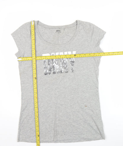 DKNY Womens Grey XS Slim Fit Scoop Neck Logo T-Shirt