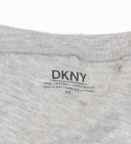 DKNY Womens Grey XS Slim Fit Scoop Neck Logo T-Shirt