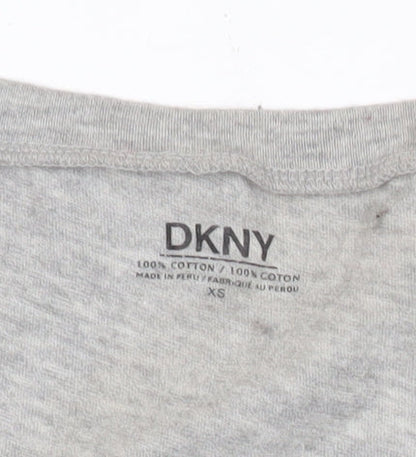 DKNY Womens Grey XS Slim Fit Scoop Neck Logo T-Shirt